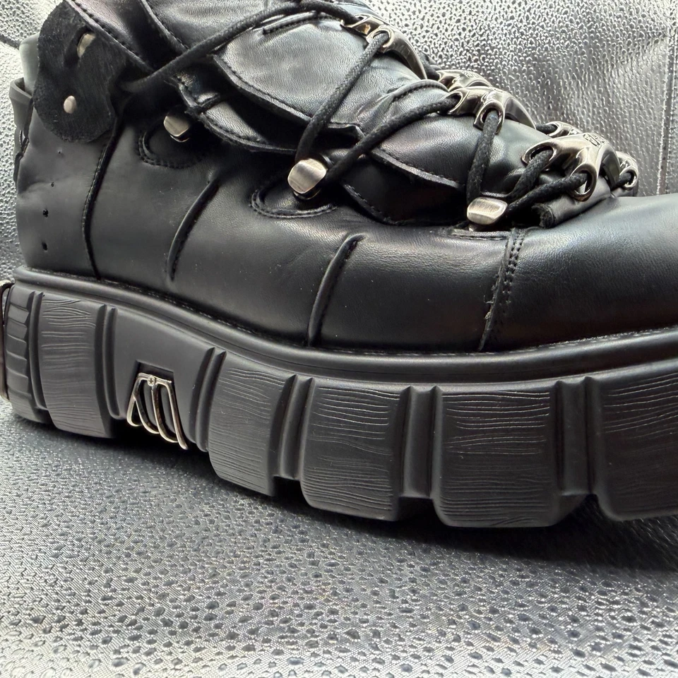 Talla 11 - Nuevas Botas de Motociclista Rock HT 511 Negras Metálicas Unisex Cuero Gótico Foto 3 de 4