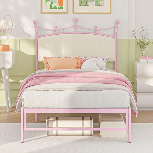 Twin Velvet Upholstered Bed Frame with Headboard and Sturdy Metal Platform Base