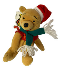 Vintage Disney Christmas SANTA WINNIE THE POOH BEAN BAG PLUSH Beanie