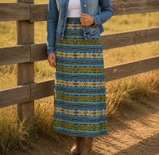 Vintage 90s Southwestern Faux Wrap Midi Skirt Rustic Earthy Size 12 Women's
