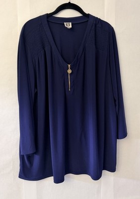 Anne Klein Women s Navy Blue 3/4 Sleeve Blouse Size 3x