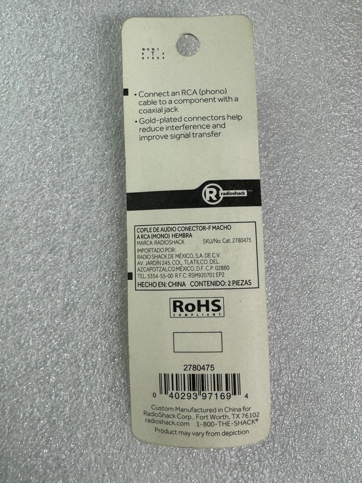 RadioShack 2 Pack Audio Coupler F-Connector male to RCA (phono) female. 278-0475 - Image 3 of 3