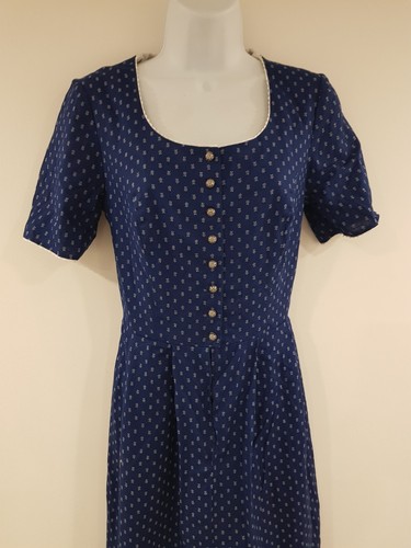 Vintage Kleid blau Baumwolle Blumen Knopfleiste Taschen Retro Arbeit Smart Gr. 12 - Bild 3 von 15