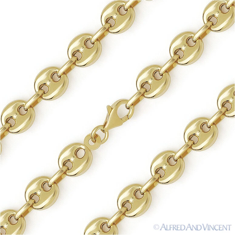 8mm Puff Mariner Gucci Link 925 Sterling Silver 14k Y Gold Plated