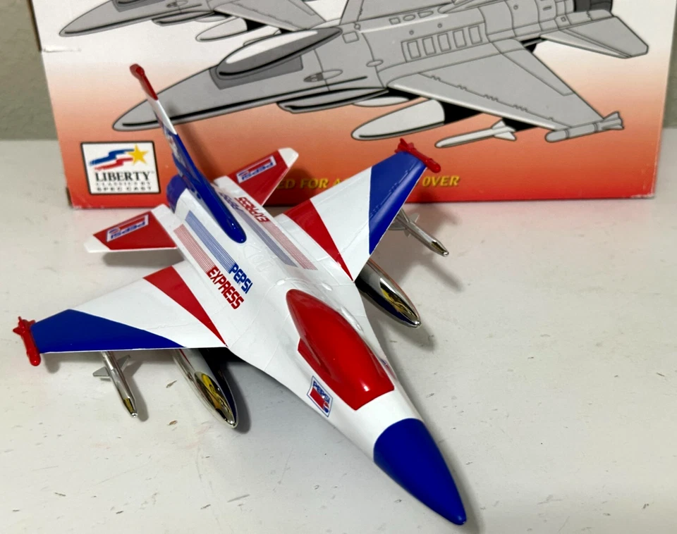 1994 LIBERTY CLASSICS PROMO PEPSI EXPRESS JET LOCKHEED F-16 FALCON FIGHTER W/BOX - Image 3 of 4