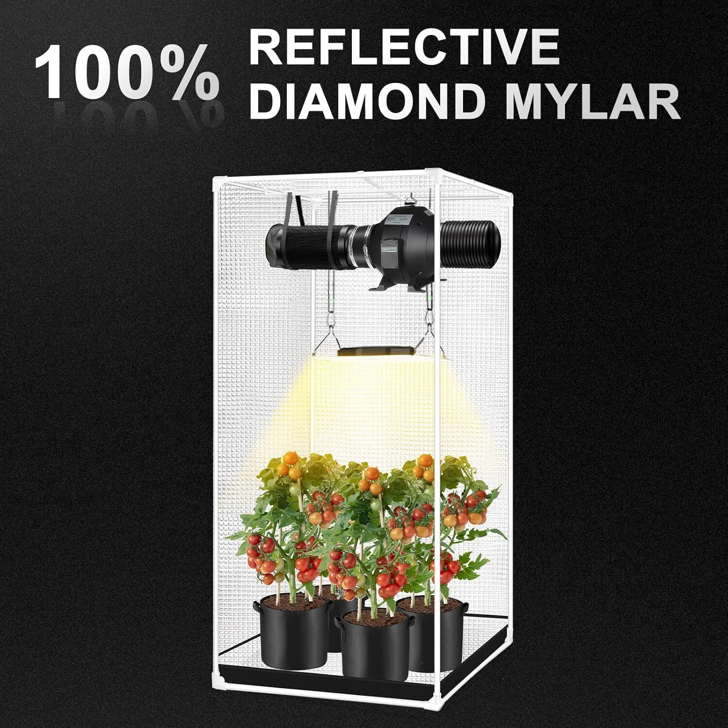 Grow Tent 34x34x72in Reflective Mylar Indoor Grow Box with Window and Floor Tray