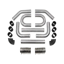 Universal 3" Polished Aluminum Intercooler Piping Kit Tube Black Hose 2mm Thick