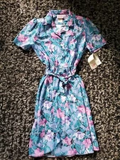 Vtg California Looks Belted Floral Dress 16P Lightweight NWT