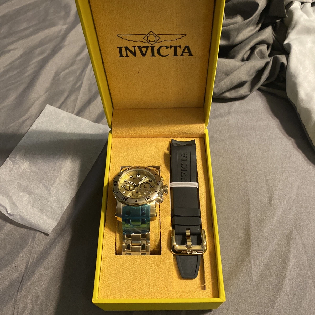 invicta pro diver men s watch 48mm gold 23652 NEW With Rubber Band