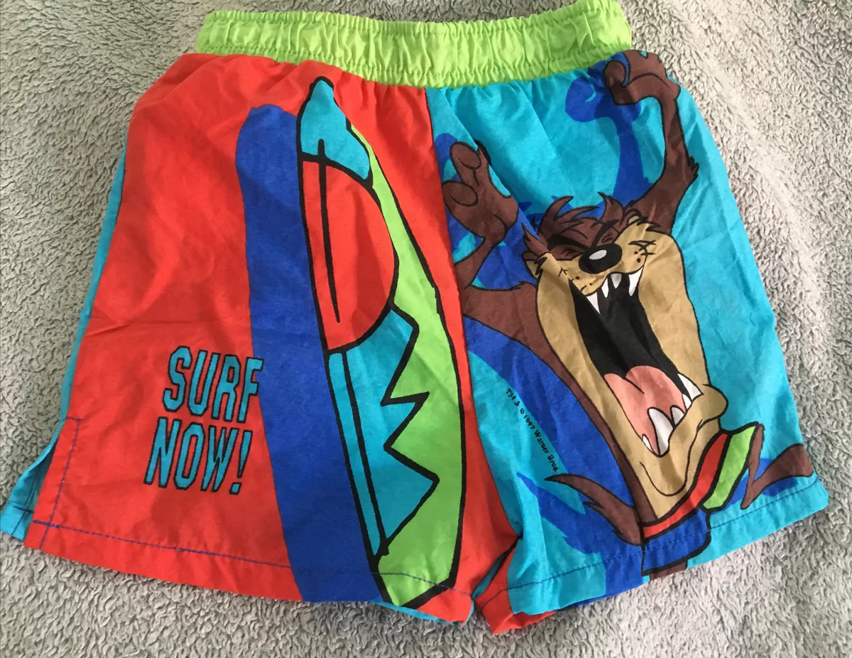 Vintage 1997 Looney Tunes Toons Taz Tasmanian Devil Swim Trunks Shorts sz 4 5