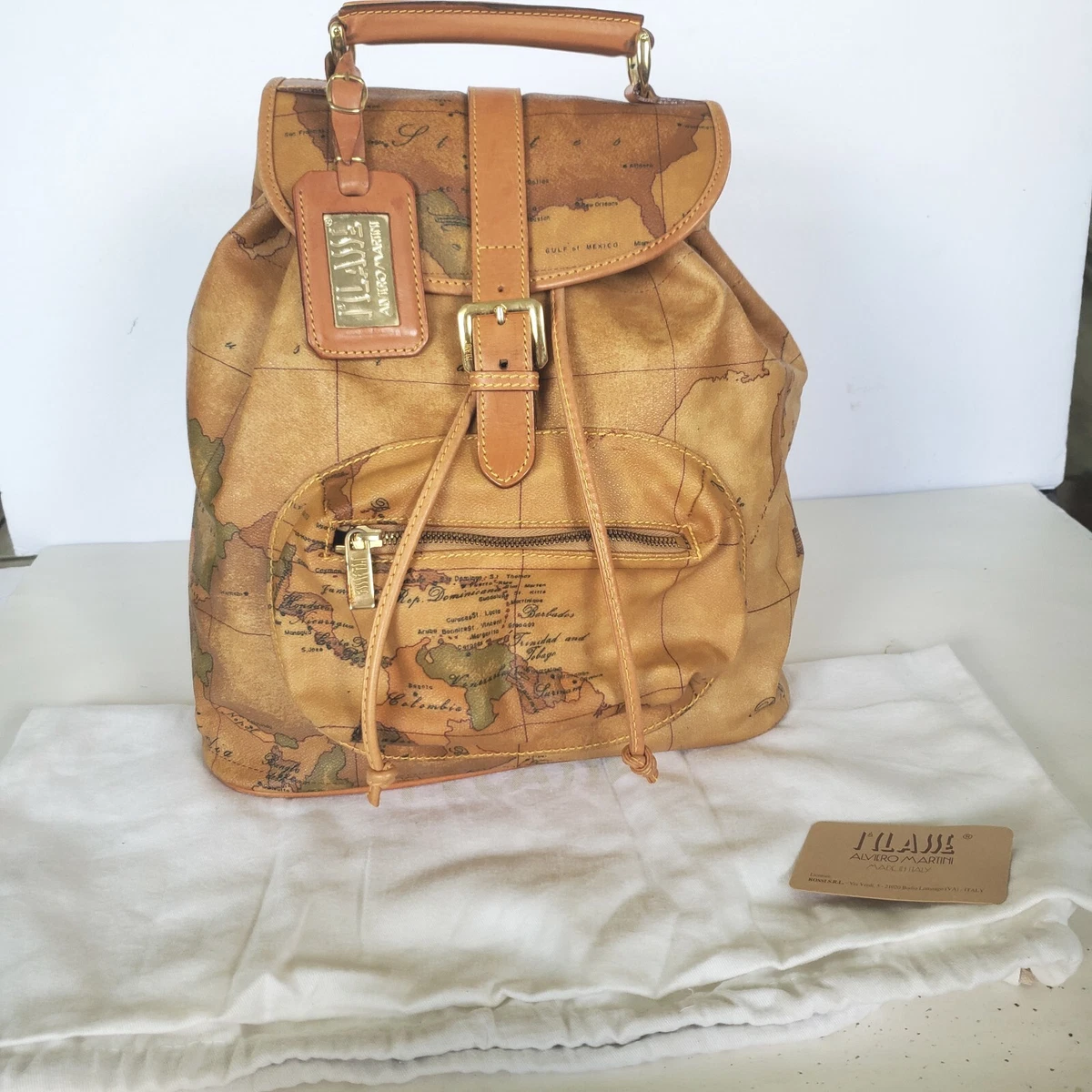 Authentic Alviero Martini Classe World Map Brown Boston Bag