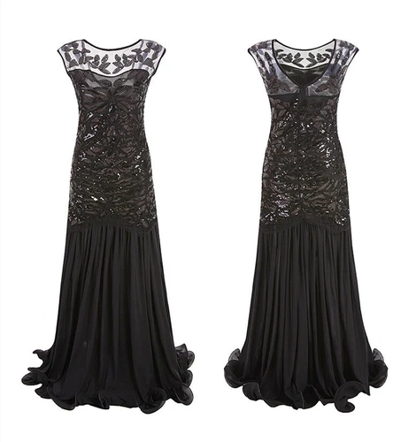 Deluxe Womens Dress 1920s Gatsby Flapper Long Sequin Retro Party Evening Cosplay - Picture 26 of 28