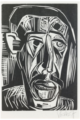 Karl Schmidt-Rotloff - Head of Man (Kopf Eines Mannes) - Woodcut