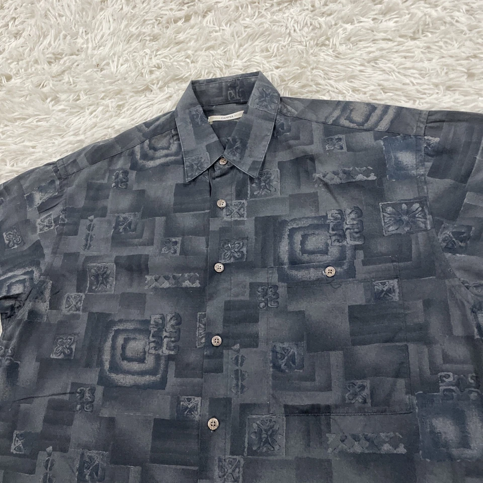 MODA CAMPIA MODA Hawaiian Shirt Men M Vtg Y2k Geometric Tribal Black Gray Aloha - Image 3 of 4