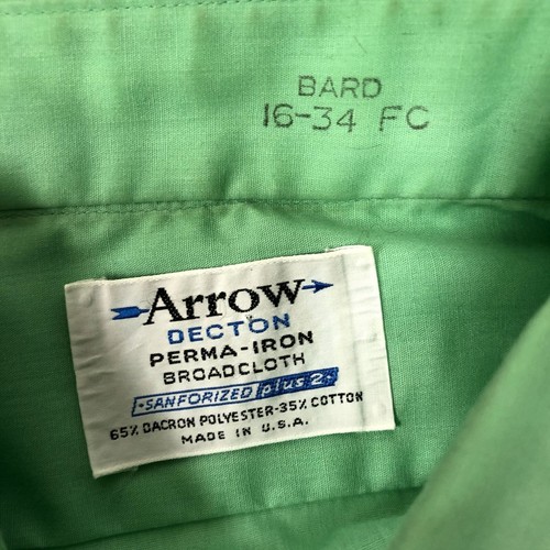 Vtg 60's Arrow Broadcloth MoD SANFORIZED Lime Green FRENCH CUFF Dress Shirt 16 - Picture 4 of 9