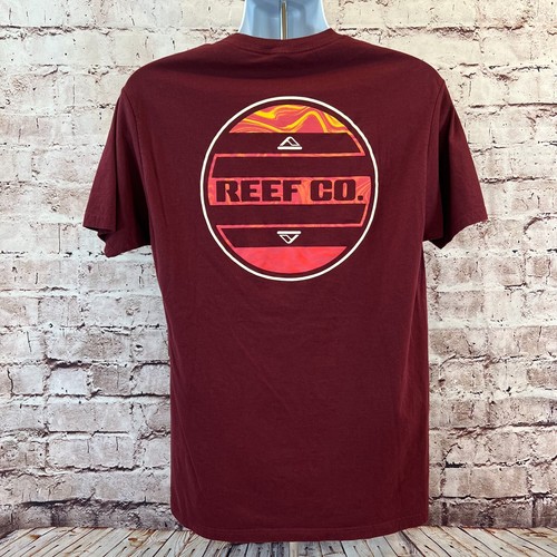 Reef Men's Burgundy Short Sleeve Double Sided Graphic Print Tee T-Shirt Large - Picture 2 of 6