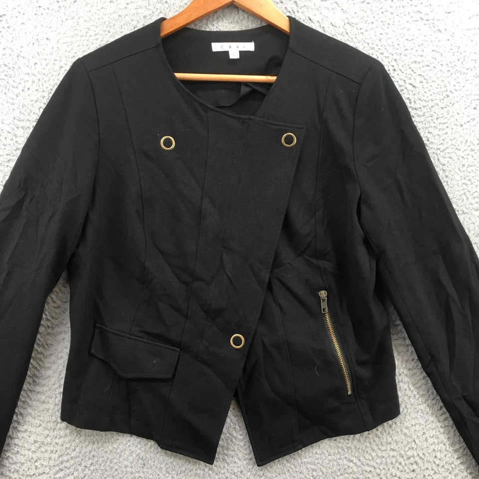 Cabi Blazer Jacket Womens L Black Zipper Pockets Long Sleeve Crew Neck Casual - Image 2 of 4