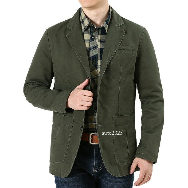 Blazer informal para hombre chaqueta manga larga algodón lavado tres botones trajes abrigo regalo Foto 3 de 4