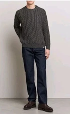 PEREGRINE Arran Made in England Gray linen cotton Rib knitted SWEATER #C