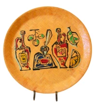 Cubist Print Plate Mid Century Modern Vintage Kitchen Wall Hanging Wine Grapes