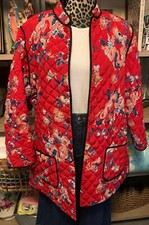 Vintage Sachi Reversible Quilted Long Jacket Asian Design Large Red/black 