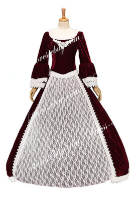 Marie Antoinette Victorian Wine Red Dress Ball Gown Prom Cosplay ...