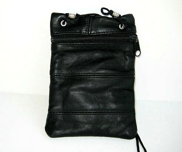Genuine Leather Passport ID Holder Neck Pouch Wallet Travel Black Strap