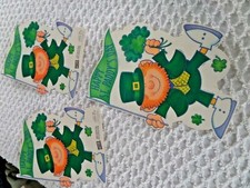 3 St Patrick's Day Die Cut Decorations Hallmark Vtg Leprechaun  Clovers