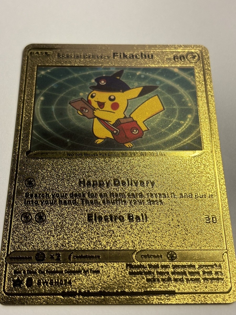 Pokemon Special Delivery Pikachu 60HP Gold Foil Fan Art Card