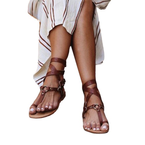 Flache bequeme Damen-Gladiator-Sandalen Knöchelriemen modische Flip-Flops Schuhe - Bild 13 von 16