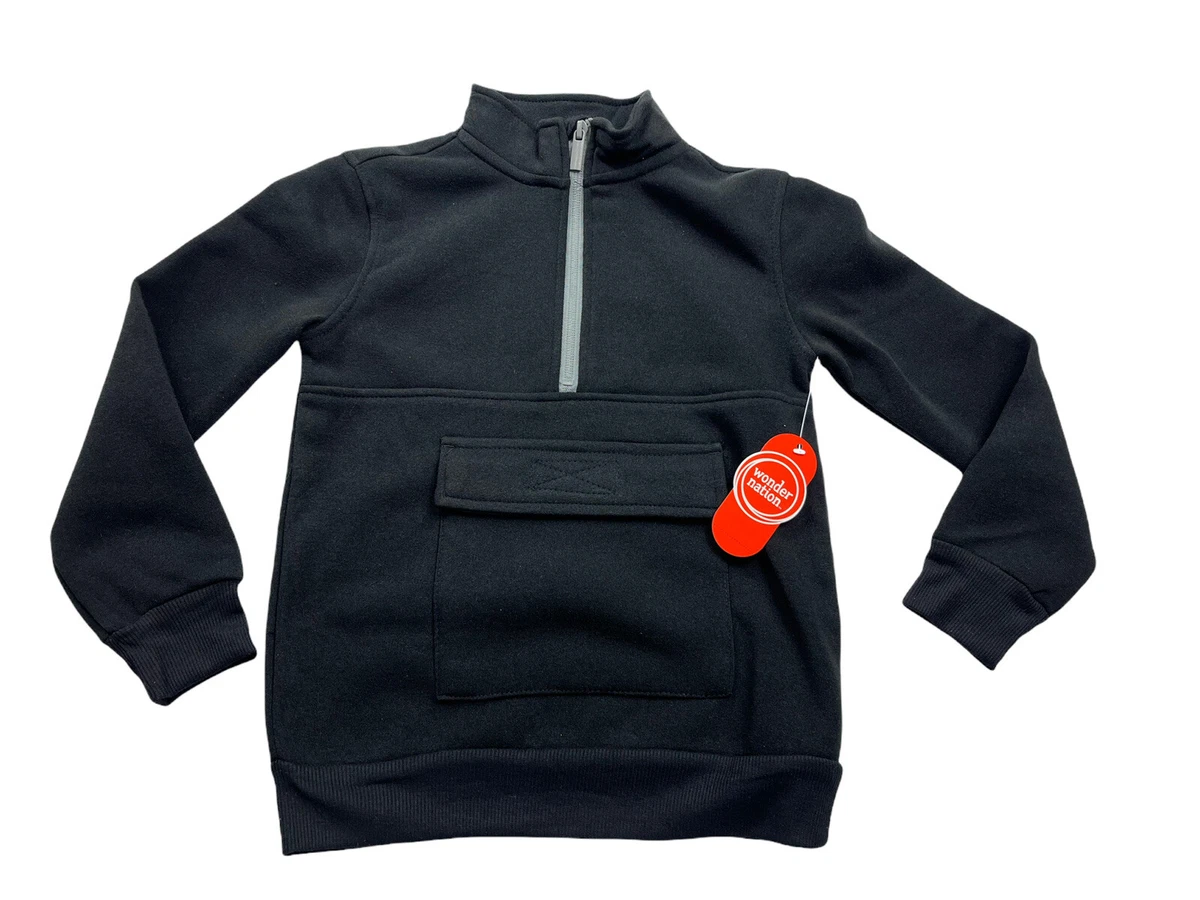 Wonder Nation 1 4 Zip Long Sleeve Fleece Pullover Black Boy s Pocket M 8