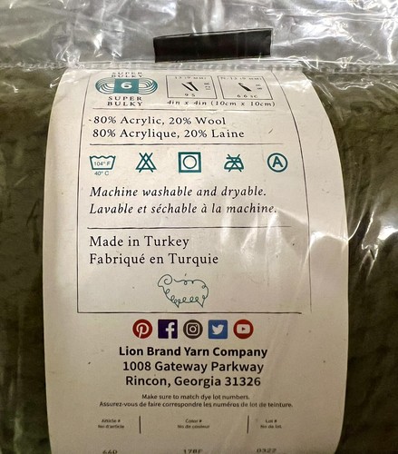 Lion Brand Yarn 640-178F Wool-Ease Thick & Quick Yarn, Cilantro Package Of 3 - Picture 4 of 4