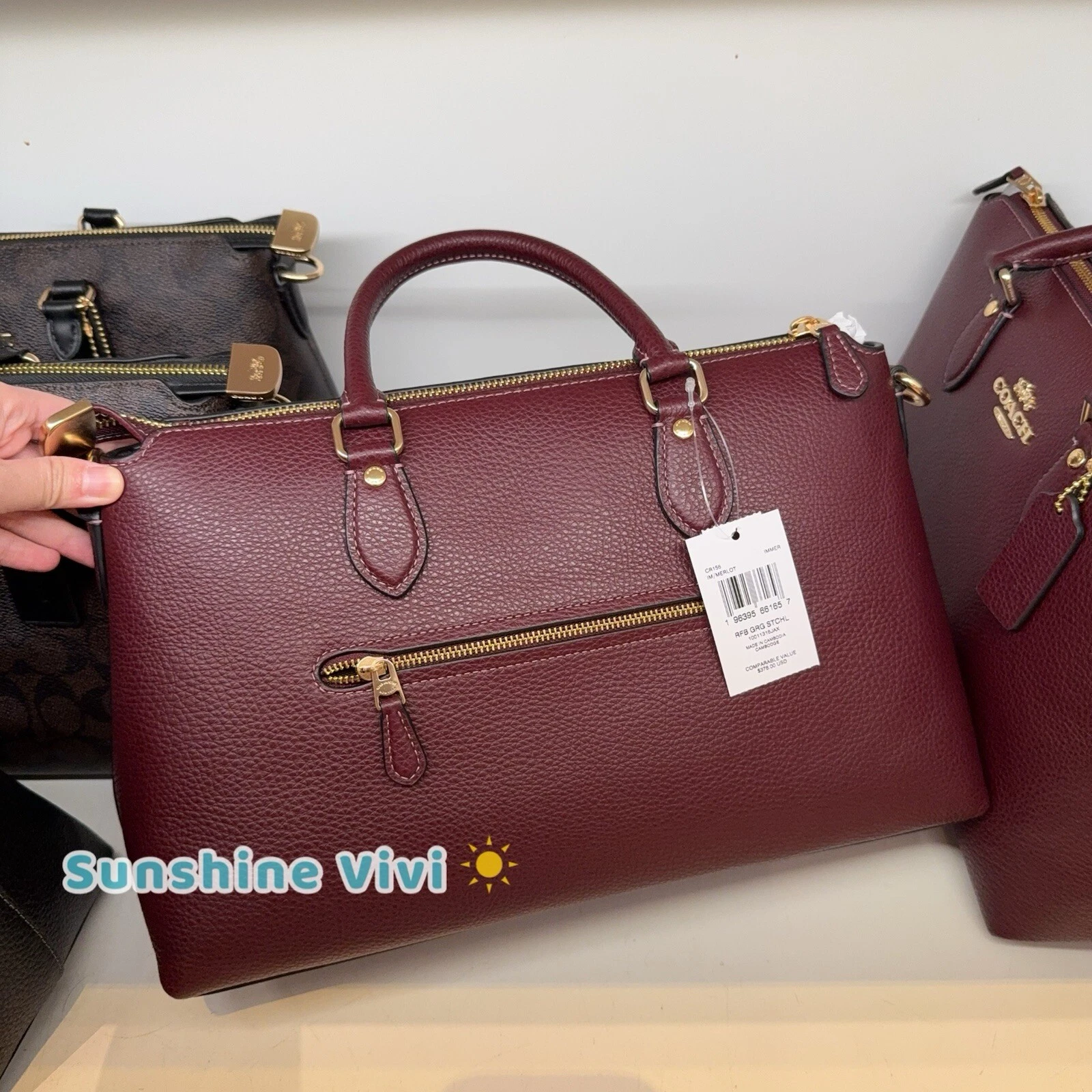 Borsa Coach Georgia nuova con etichetta in pelle firmata CR156 oro merlot