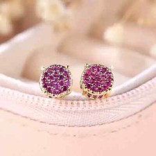 2Ct Lab-Created Pink Ruby Women's Cluster Stud Earring 14K Yellow Gold Plated