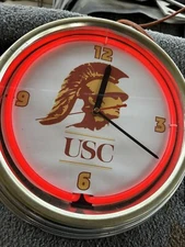 USC Trojans College Football Young Town Quartz Neon Red Wall Clock Sports 13x 13