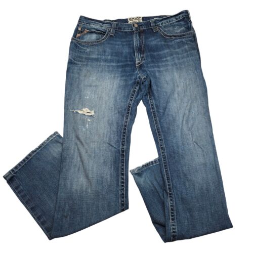 Ariat M4 Boot Cut Jeans Mens 38x37 (Tag 38x38 Blue Distressed Denim Relaxed Fit