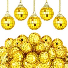 Mini Disco Balls 24 PCS 1.18 Inch Gold Christmas Tree Decoration Mirror Party
