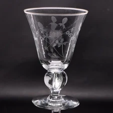 Skruf Sarnia Water Goblet 5 1/2" Etched Lobe Stem Sweden Vintage 