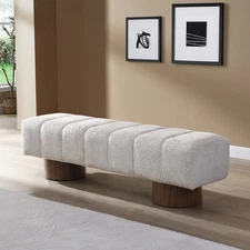 Dining Bench No Assembly End Faux Fur Fabric Stool Top 300 LBS Weight Capacity