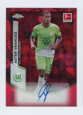 2023-24 Aster Vranckx Topps Chrome Sapphire Red Wolfsburg Autographed Card 1/5