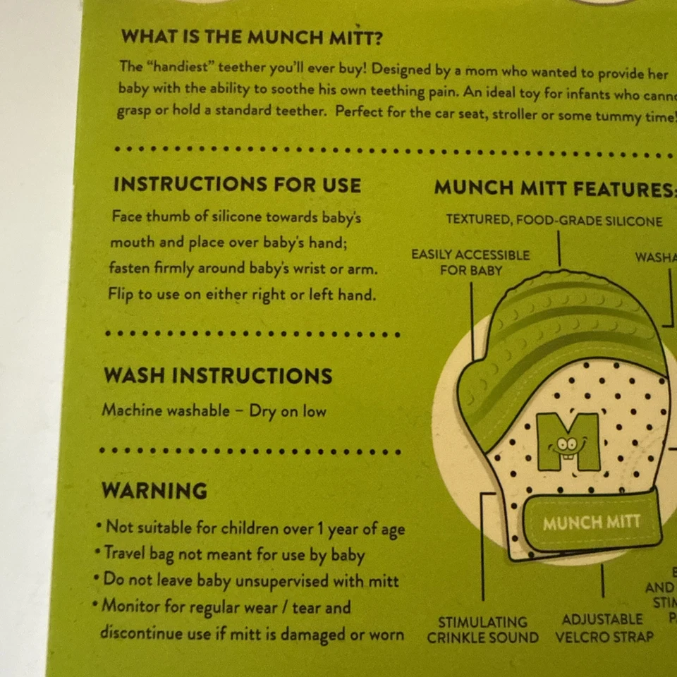 Munch Mitt Teething Mitten, Teether That Stays on Hand for Self-Soothing, Green - Image 3 of 4