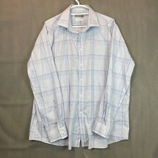 Michael Kors Dress Shirt Mens XL Blue Plaid Long Sleeve Button Front Stretch