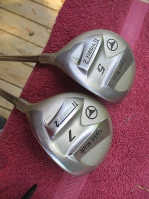 LADIES TAYLOR MADE TI BUBBLE 2 WOODS (5,7) GRAPH L-60 AND LADIES GOLF BLOUSE