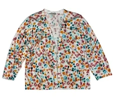 Talbots Women's L Cardigan Floral Bee Print V Neck Button Front Sweater Cotton