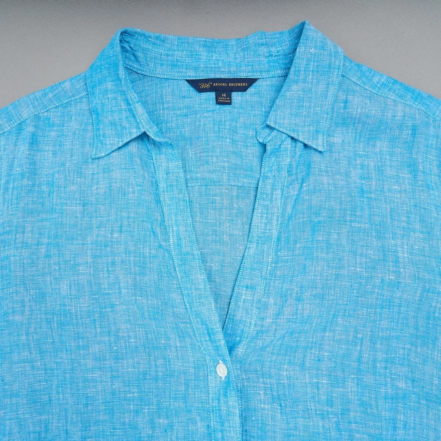 Женская льняная рубашка Brooks Brothers 14 синяя на пуговицах 346 - Изображение 3 из 4