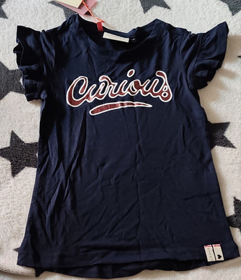 LOOXS Revolution Mädchen T-Shirt Gr. 116 Navy Kurzarm Schriftzug Curious Glitzer
