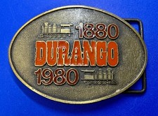 DURANGO Silverton Narrow Gauge Railroad 1880-1980 Train Cars RJ Belt Buckle