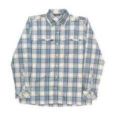 Rohan Men's Equator Shirt Blue, White Check Long Sleeve Button Up Size Medium