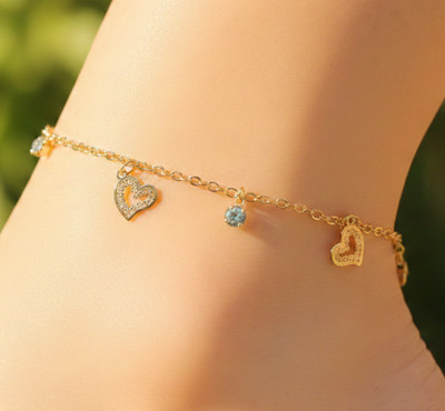 Elegant Gold Color CZ Heart Anklet 18K Gold Plated Designer Anklet For Women