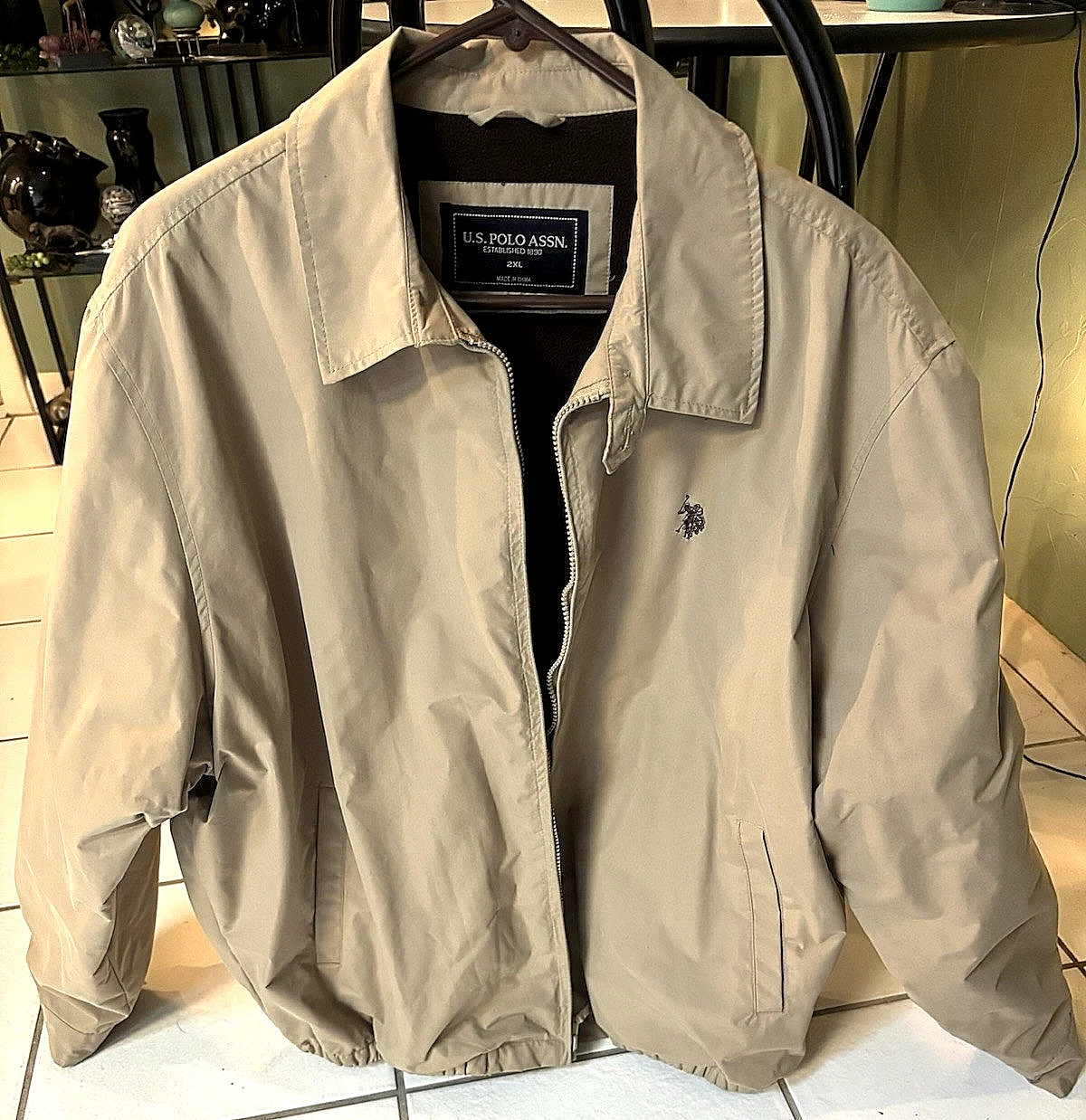 US Polo Assn. Jacket 2XL Mens Full Zip Bomber Khaki Softshell